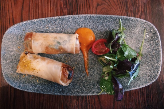 Butternut/spinach/feta spring rolls at Kloof St. House